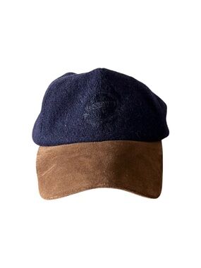 Adventure Bound Wool Snapback Cap Navy Brown Leather Brim One Size